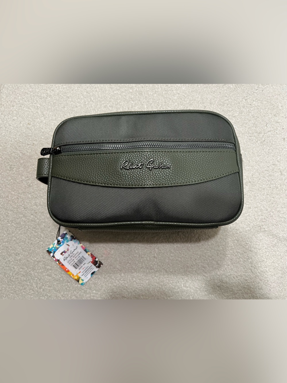 Robert Graham Olive Green and Black Dopp Kit Toiletry Bag
